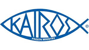 Kairos logo: blue Christian fish with words Kairos prison ministry